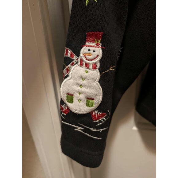 Vintage Onque Casuals Black Zip Snowman Ugly Christmas Sweater Party Size S - Picture 4 of 10